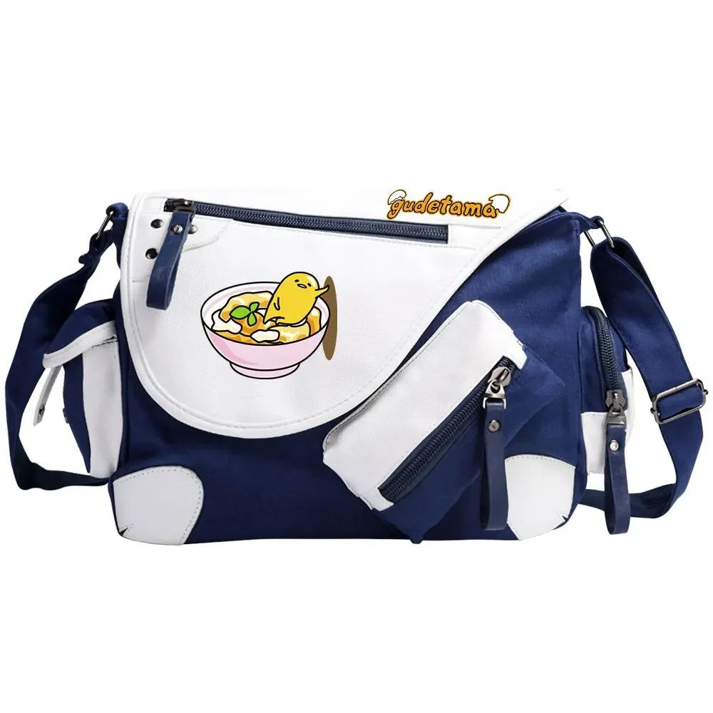 Gudetama Printed Women Canvas Casual Zipper Men Shoulder Bag Crossbody Bags Boys Girls Kids Schoolbags Messenger Bag