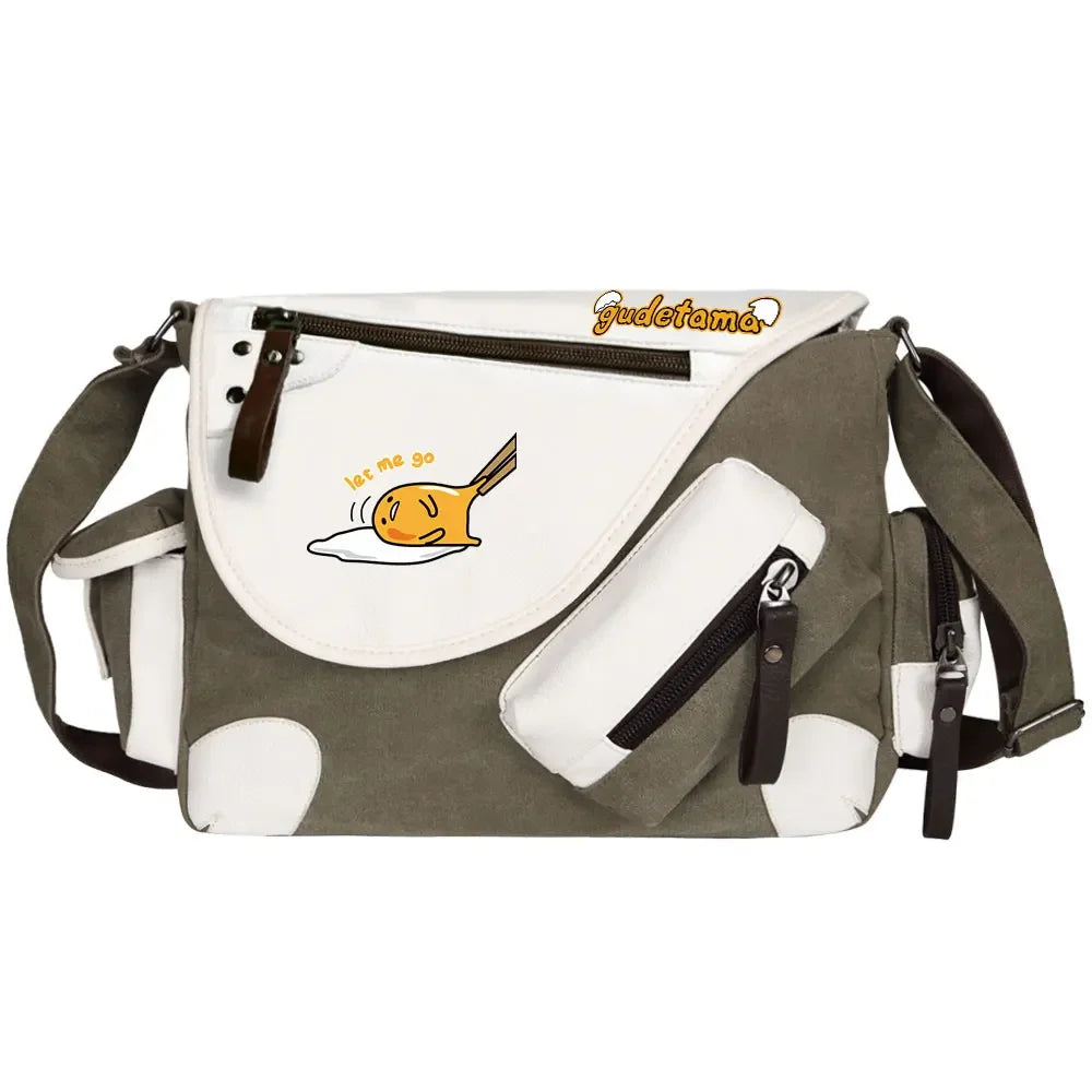 Gudetama Printed Women Canvas Casual Zipper Men Shoulder Bag Crossbody Bags Boys Girls Kids Schoolbags Messenger Bag