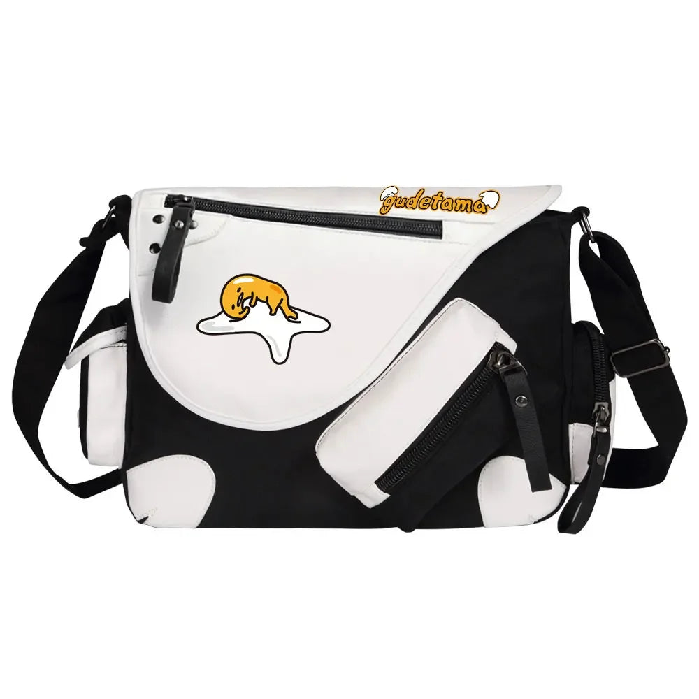 Gudetama Printed Women Canvas Casual Zipper Men Shoulder Bag Crossbody Bags Boys Girls Kids Schoolbags Messenger Bag