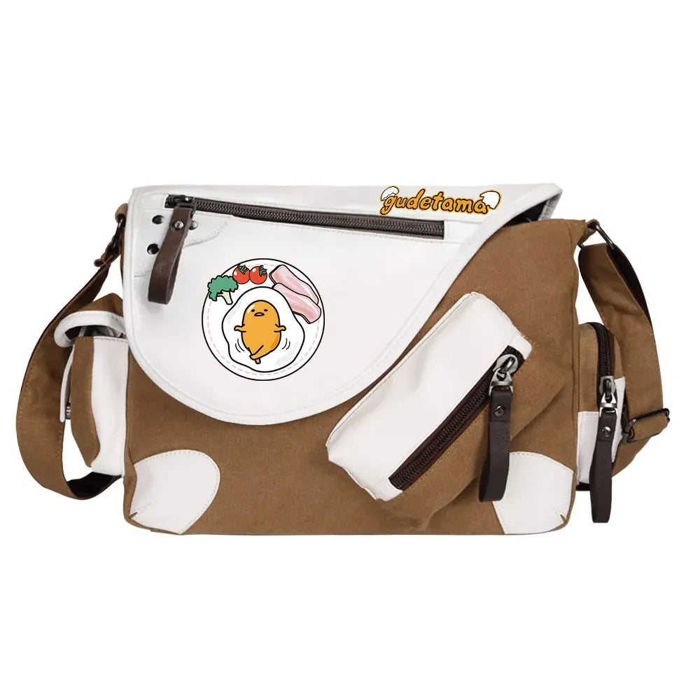 Gudetama Printed Women Canvas Casual Zipper Men Shoulder Bag Crossbody Bags Boys Girls Kids Schoolbags Messenger Bag