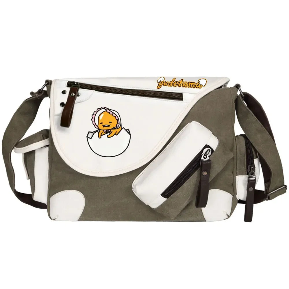Gudetama Printed Women Canvas Casual Zipper Men Shoulder Bag Crossbody Bags Boys Girls Kids Schoolbags Messenger Bag