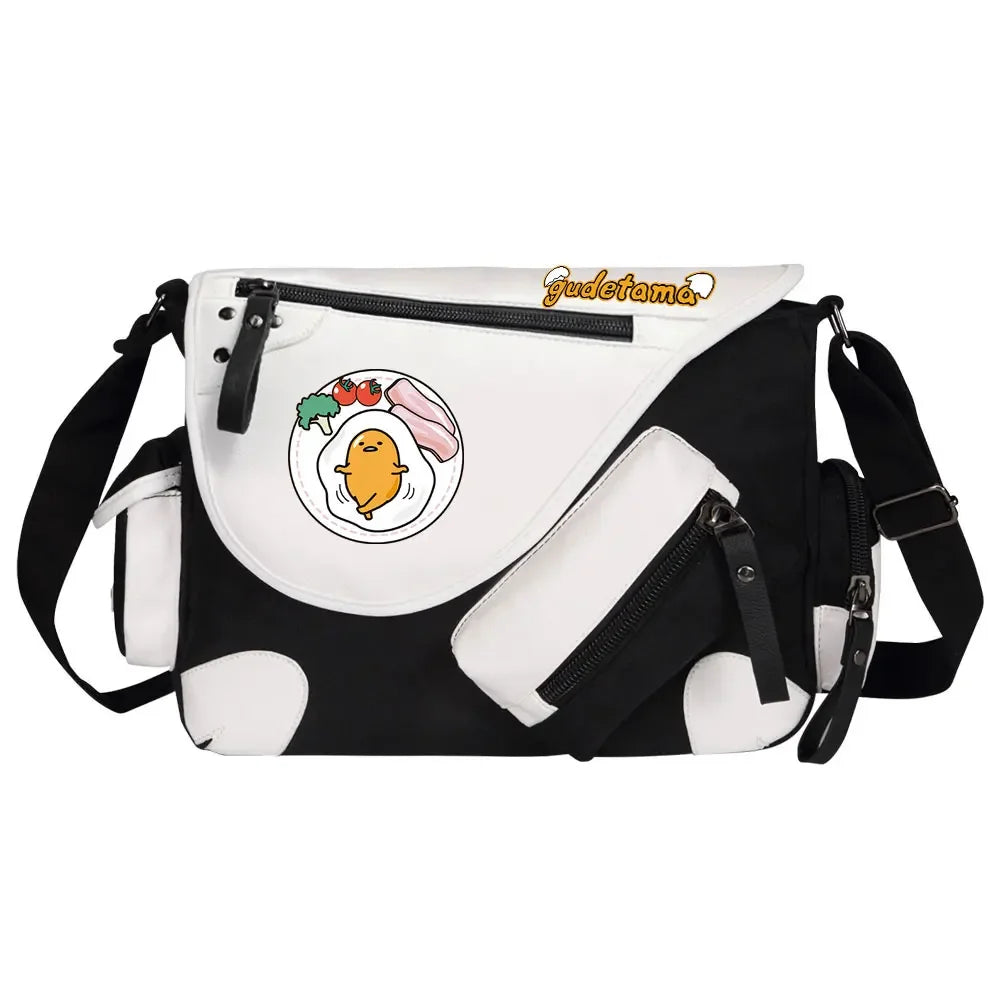 Gudetama Printed Women Canvas Casual Zipper Men Shoulder Bag Crossbody Bags Boys Girls Kids Schoolbags Messenger Bag