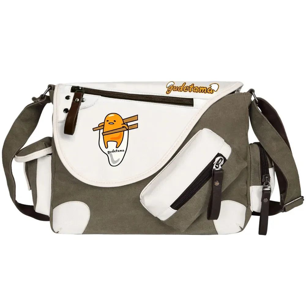 Gudetama Printed Women Canvas Casual Zipper Men Shoulder Bag Crossbody Bags Boys Girls Kids Schoolbags Messenger Bag