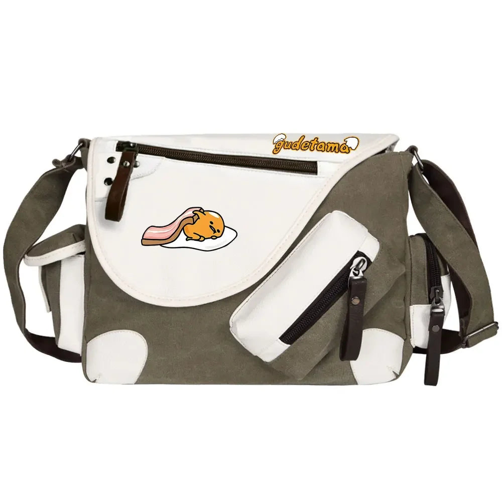 Gudetama Printed Women Canvas Casual Zipper Men Shoulder Bag Crossbody Bags Boys Girls Kids Schoolbags Messenger Bag