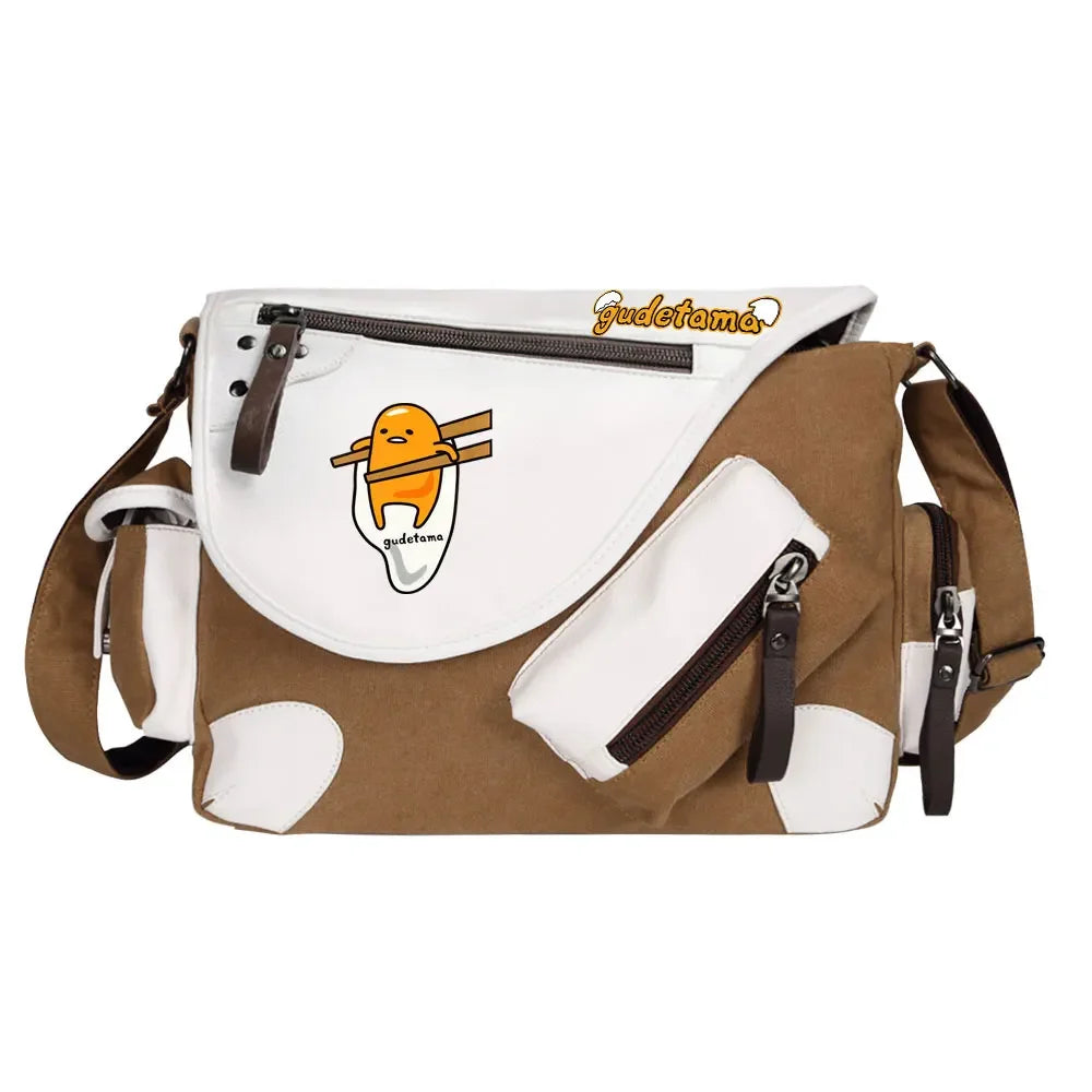 Gudetama Printed Women Canvas Casual Zipper Men Shoulder Bag Crossbody Bags Boys Girls Kids Schoolbags Messenger Bag