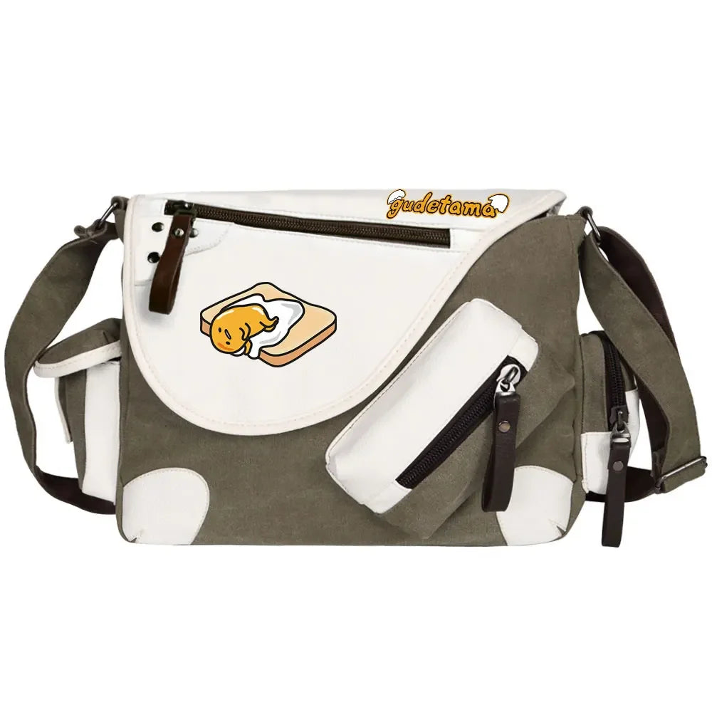 Gudetama Printed Women Canvas Casual Zipper Men Shoulder Bag Crossbody Bags Boys Girls Kids Schoolbags Messenger Bag