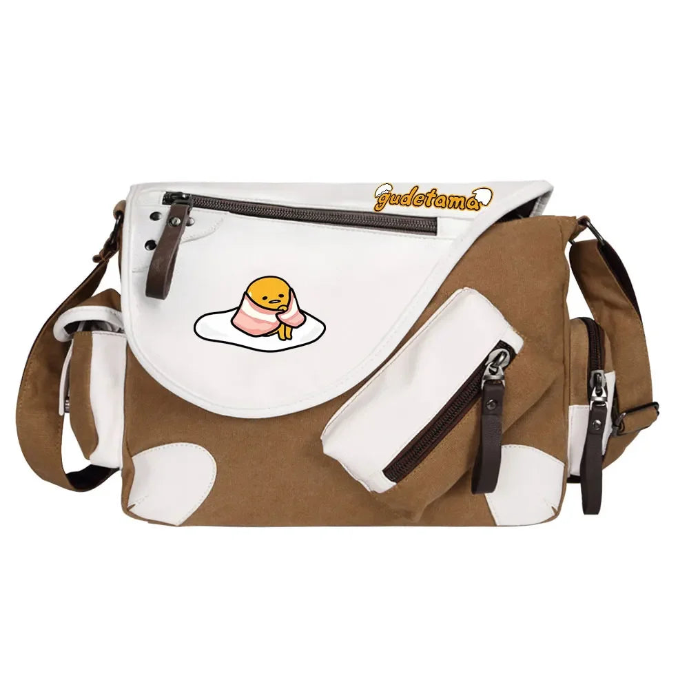 Gudetama Printed Women Canvas Casual Zipper Men Shoulder Bag Crossbody Bags Boys Girls Kids Schoolbags Messenger Bag