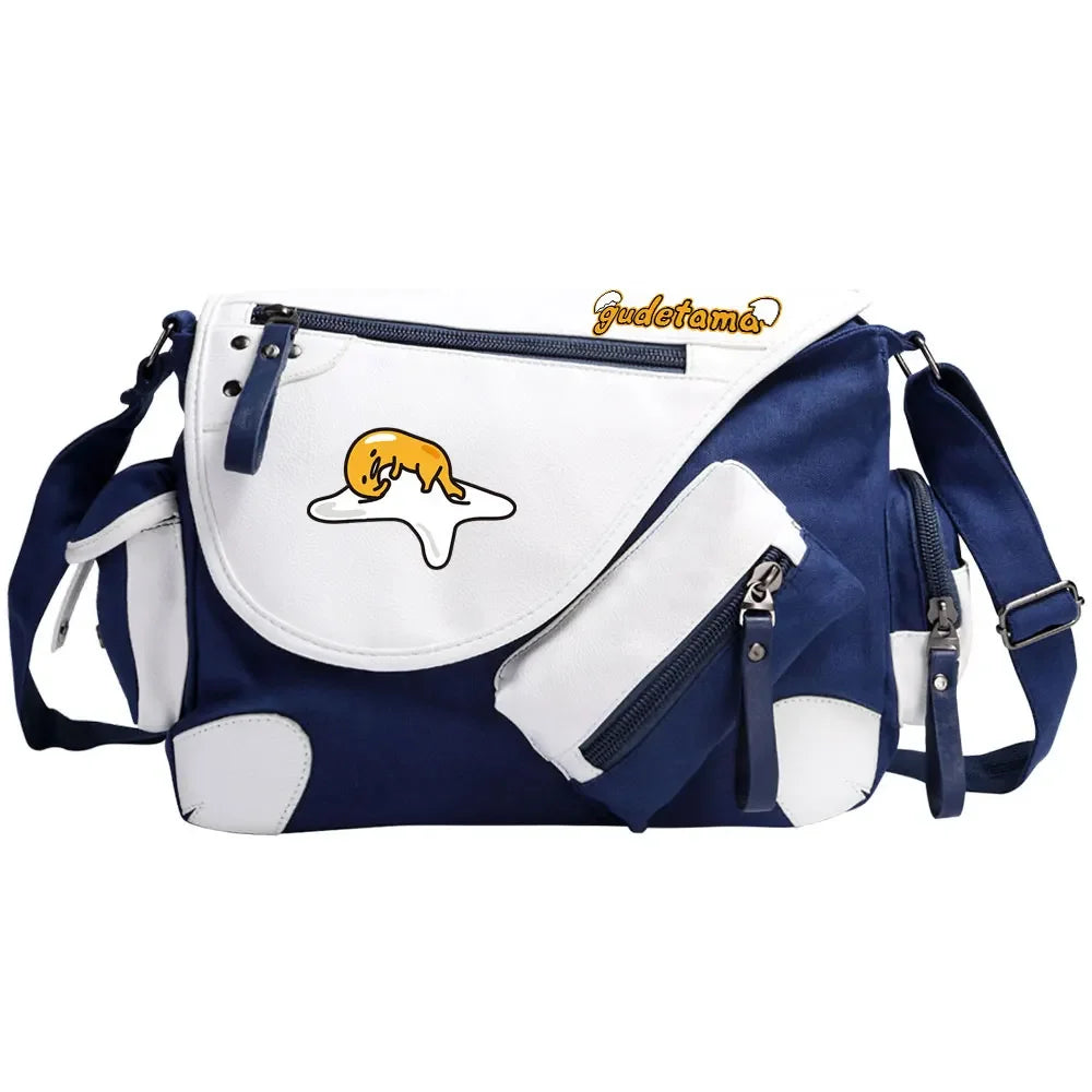 Gudetama Printed Women Canvas Casual Zipper Men Shoulder Bag Crossbody Bags Boys Girls Kids Schoolbags Messenger Bag
