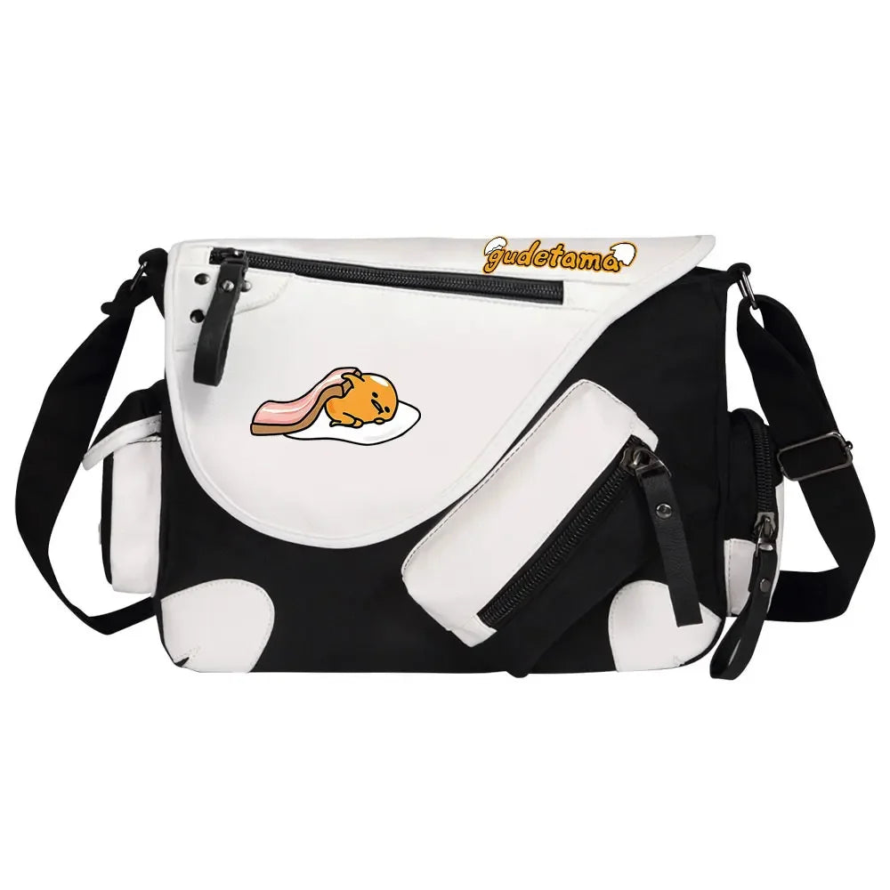Gudetama Printed Women Canvas Casual Zipper Men Shoulder Bag Crossbody Bags Boys Girls Kids Schoolbags Messenger Bag