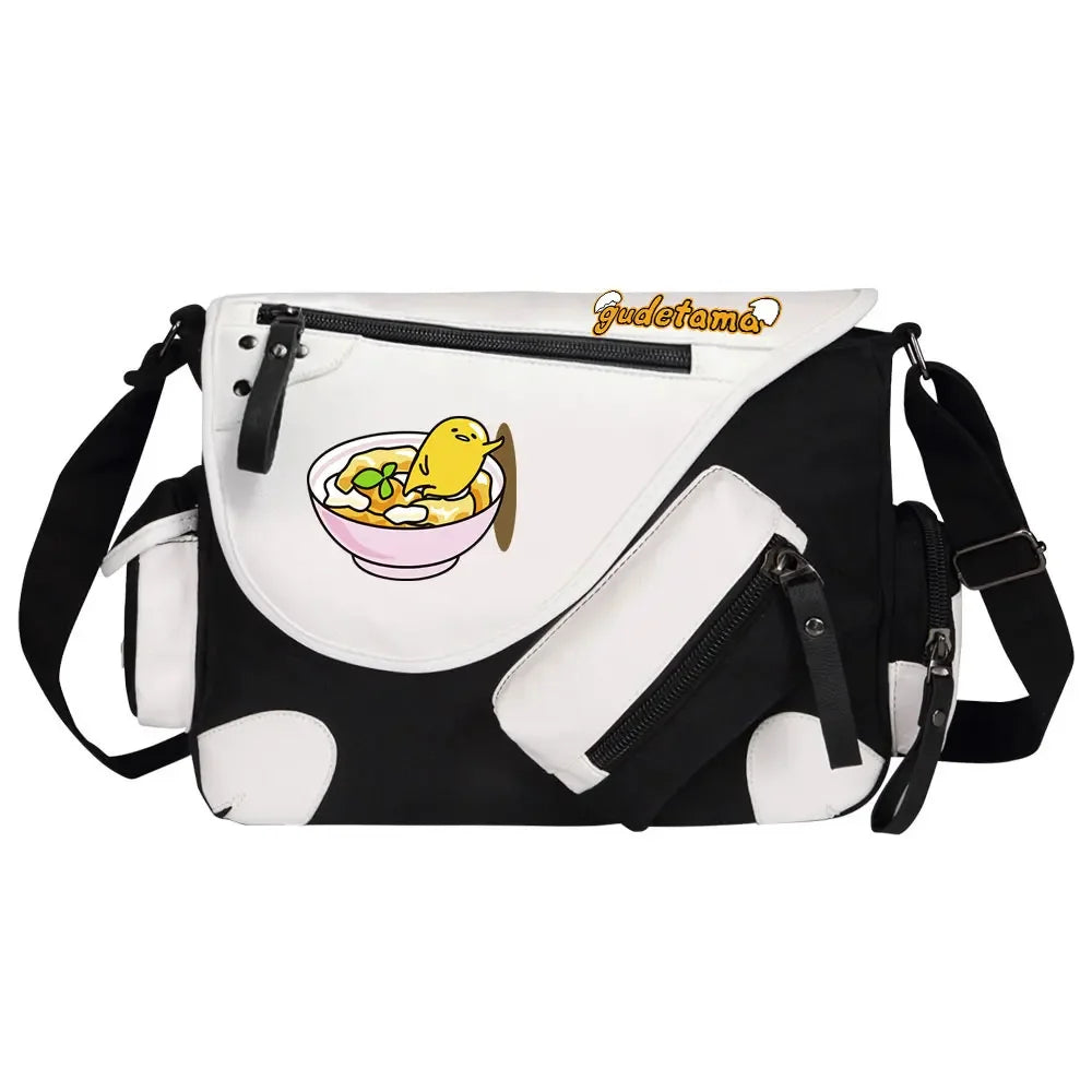 Gudetama Printed Women Canvas Casual Zipper Men Shoulder Bag Crossbody Bags Boys Girls Kids Schoolbags Messenger Bag