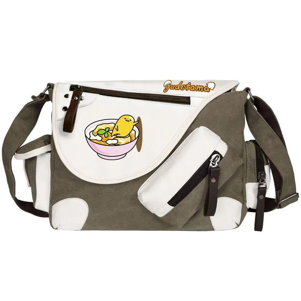 Gudetama Printed Women Canvas Casual Zipper Men Shoulder Bag Crossbody Bags Boys Girls Kids Schoolbags Messenger Bag