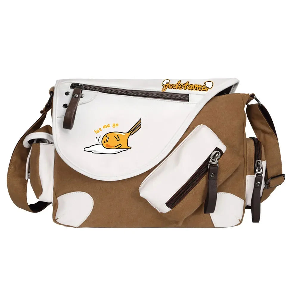 Gudetama Printed Women Canvas Casual Zipper Men Shoulder Bag Crossbody Bags Boys Girls Kids Schoolbags Messenger Bag