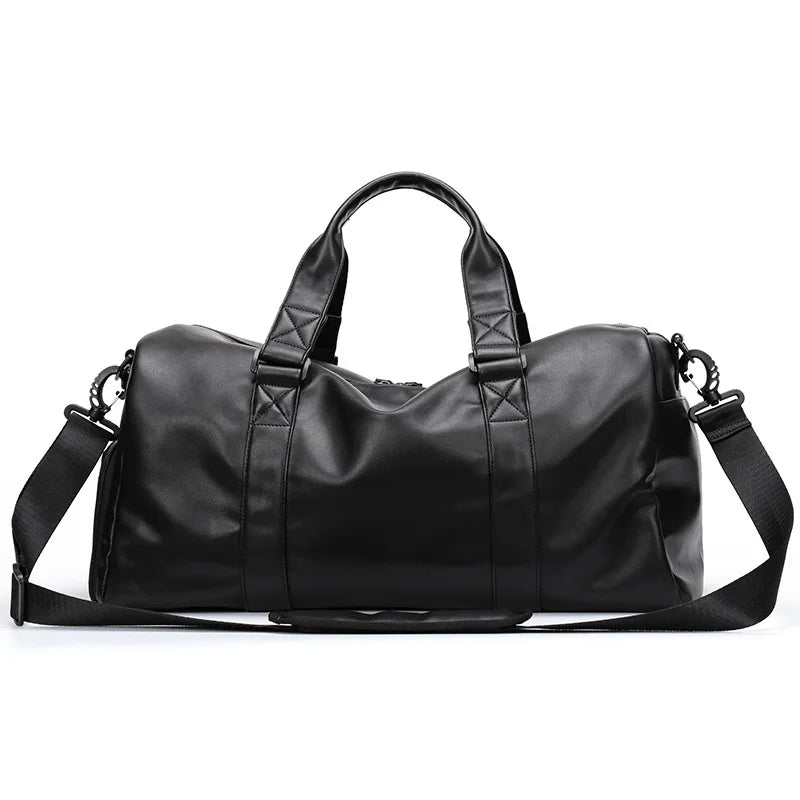Gym Bag Men's Waterproof Handbag Large Capacity Leisure Crossbody Travel Tote PU Sports Training Bag Duffel Bag with Shoe Pouch