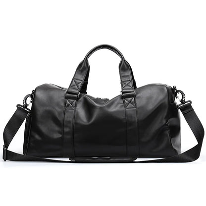 Gym Bag Men's Waterproof Handbag Large Capacity Leisure Crossbody Travel Tote PU Sports Training Bag Duffel Bag with Shoe Pouch