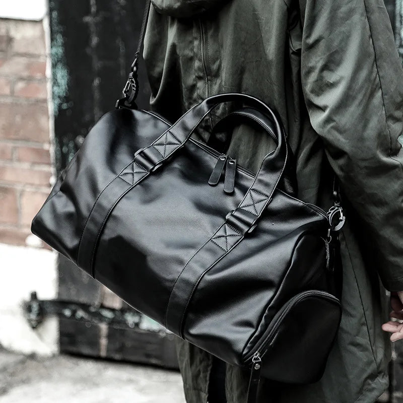 Gym Bag Men's Waterproof Handbag Large Capacity Leisure Crossbody Travel Tote PU Sports Training Bag Duffel Bag with Shoe Pouch