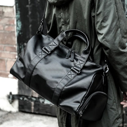 Gym Bag Men's Waterproof Handbag Large Capacity Leisure Crossbody Travel Tote PU Sports Training Bag Duffel Bag with Shoe Pouch