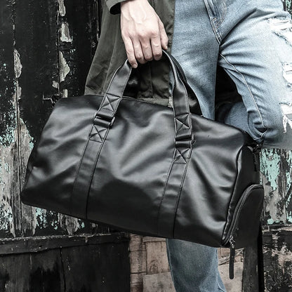 Gym Bag Men's Waterproof Handbag Large Capacity Leisure Crossbody Travel Tote PU Sports Training Bag Duffel Bag with Shoe Pouch
