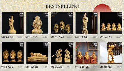 Boxwood 18cm 22cm Dragon Guanyin Sculpture Buddha Wood Statue Feng Shui Worship Home Decoration