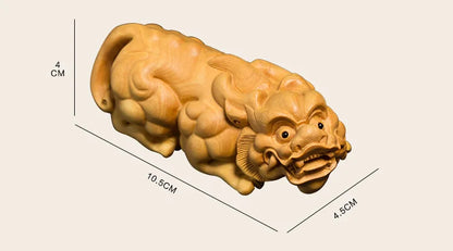 Boxwood 10cm Pixiu Sculpture Wood Carving Animal Statue Lucky Chinese God Beast Pendant Home Decor