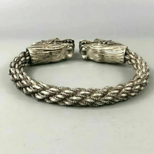 Rare Collectible Chinese Antique Tibet Silver Handwork Auspicious Dragon Bracele