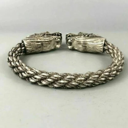Rare Collectible Chinese Antique Tibet Silver Handwork Auspicious Dragon Bracele