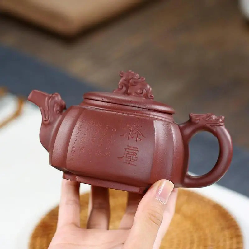 Longzun Purple Clay Zisha Teapot, Handmade Pot, Kung-Fu Teaware, Purple Clay Drinkware for Puer