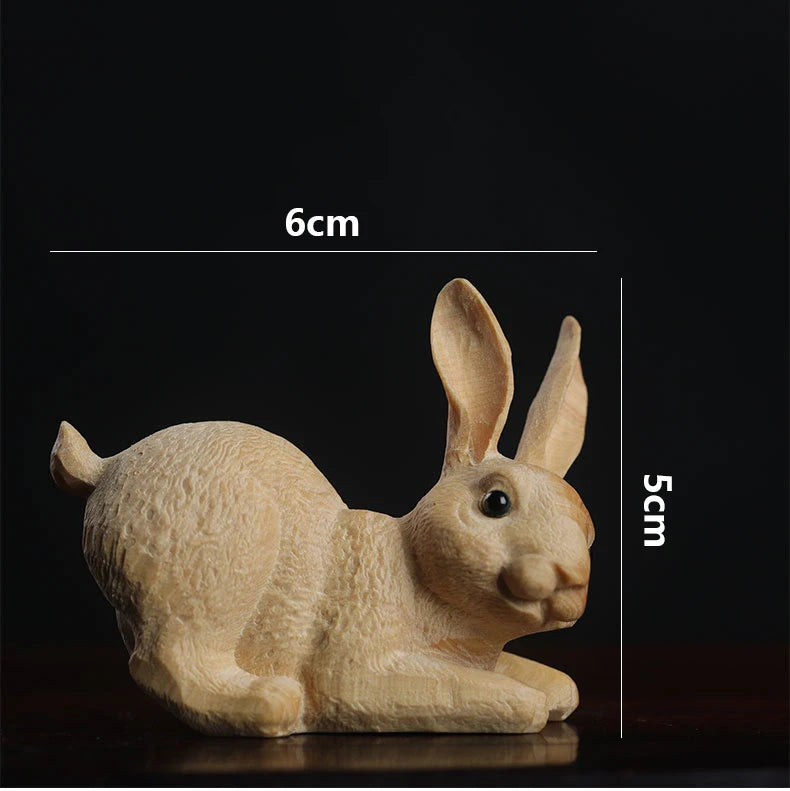 Boxwood 6cm Rabbit Sculpture Lucky Animal Wood Statue Cute Hare Home Decor