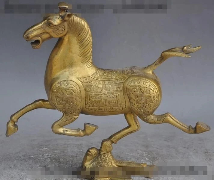 10"Chinese FengShui Brass Animal Horse riding Chebi bird Swallows success Statue
