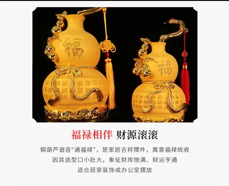 Diwansi Resin Golden Gourd Ornaments Lucky Large Home Feng Shui Living Room Office Decoration Baifu Linmen