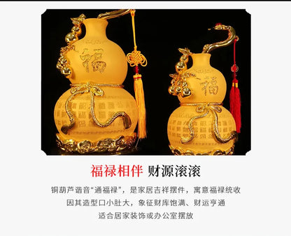 Diwansi Resin Golden Gourd Ornaments Lucky Large Home Feng Shui Living Room Office Decoration Baifu Linmen