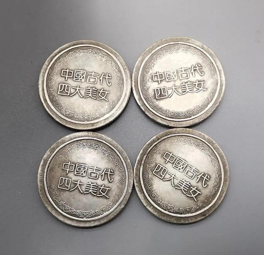 China White copper archaize Four big beautiful women Commemorative coins crafts statue A set