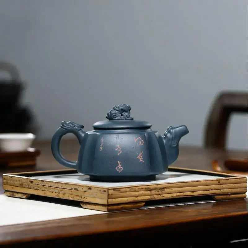 Handmade Kung-Fu Teaware of Purple Clay, Mud Painted Fish,, Zisha Teapot, Yixing Handmade Pot, Purple Clay Drinkware for Puer