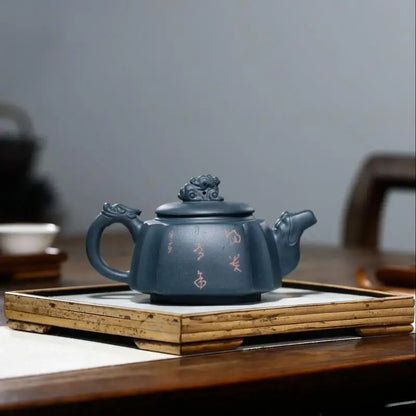 Handmade Kung-Fu Teaware of Purple Clay, Mud Painted Fish,, Zisha Teapot, Yixing Handmade Pot, Purple Clay Drinkware for Puer