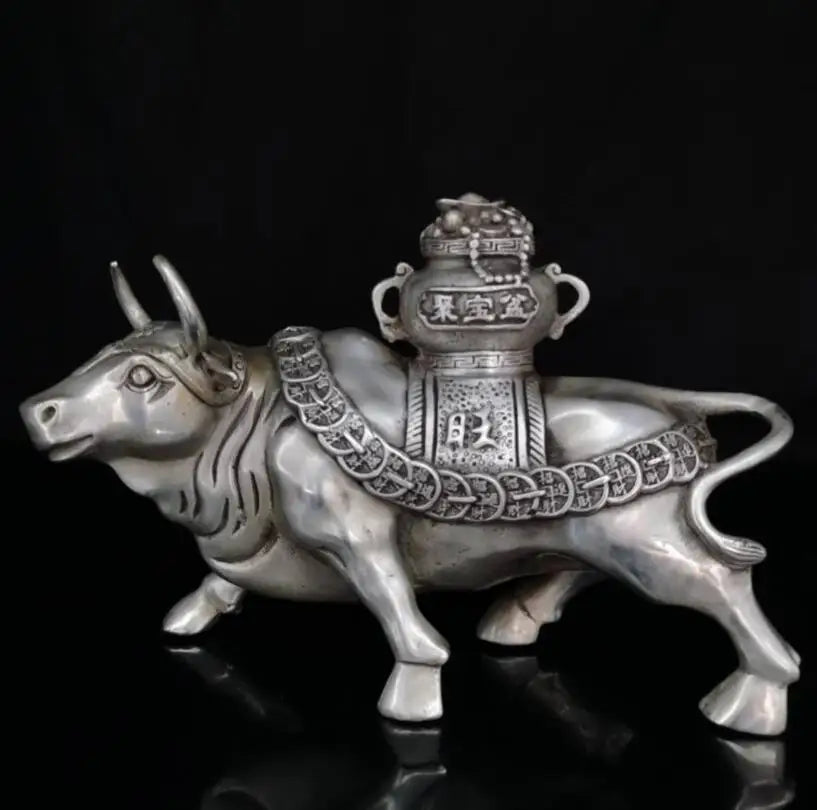 China White copper treasure bowl cow crafts statue