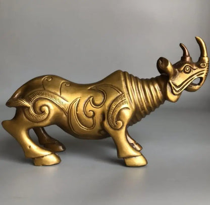 China brass recruit wealth rhinoceros crafts statue