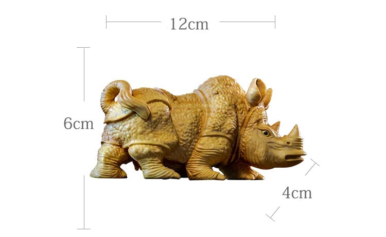 Boxwood 12CM Rhinoceros Sculpture Wood Realistic Animal Statue Lucky Home Decor