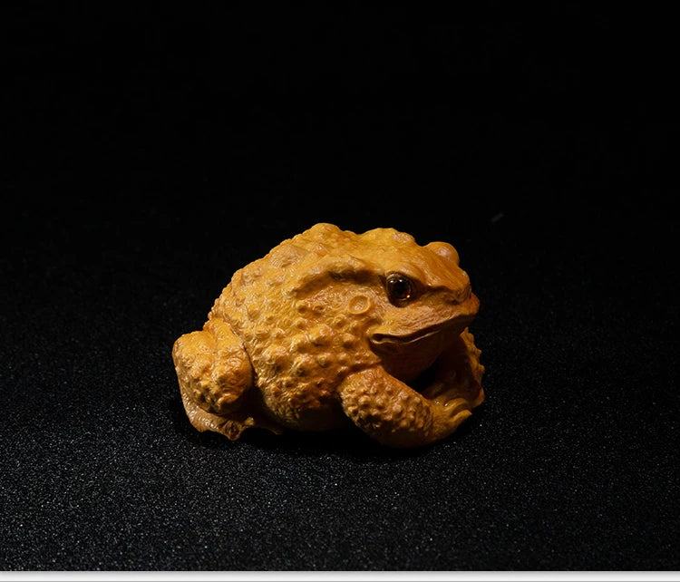 Boxwood 5/6CM Lucky Rich Toads Wood Frogs Golden Toad Animal Wood Statue Office Decoration Animal Sculpture Mascot Wood Statue