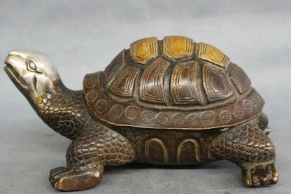 wholesale factory 8" Chinese Bronze Sculpture Decoration Brass Wealth Longevity Shou Sea Turtle Statue 25% off