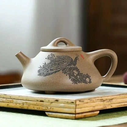 Handmade Carved and Painted Teapot, Zisha Teapot, Yixing Handmade Pot, Kung-Fu Teaware, Purple Clay Drinkware