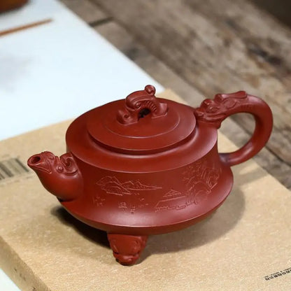 Dahongpao Kung Fu Handmade Teapot, Kung-Fu Teaware, Purple Clay Drinkware for Puer, Three-Legged Dragon Pot, Yixing, Raw Ore