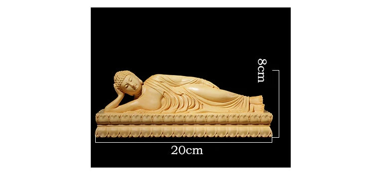 Boxwood 20cm Buddha Sculpture Wood Carving Lying Buddha Statue Worship Shakyamuni Home Decor