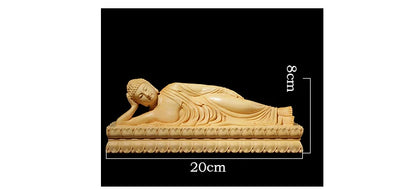 Boxwood 20cm Buddha Sculpture Wood Carving Lying Buddha Statue Worship Shakyamuni Home Decor