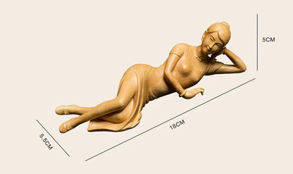 18cm Chinese Wooden Beauty girl Figures Charming Wood Statue Creative Characte Free Base