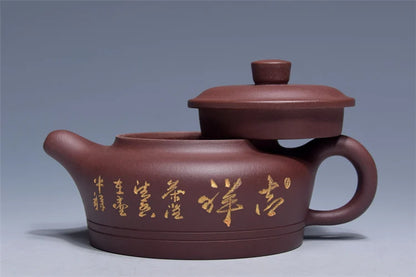 Yixing Zisha Tea Pot Bottom Trough Bell Pot Authentic All Hand-painted Gold Offer Pot Home Kung Fu Black Tea Dahongpao Teaware