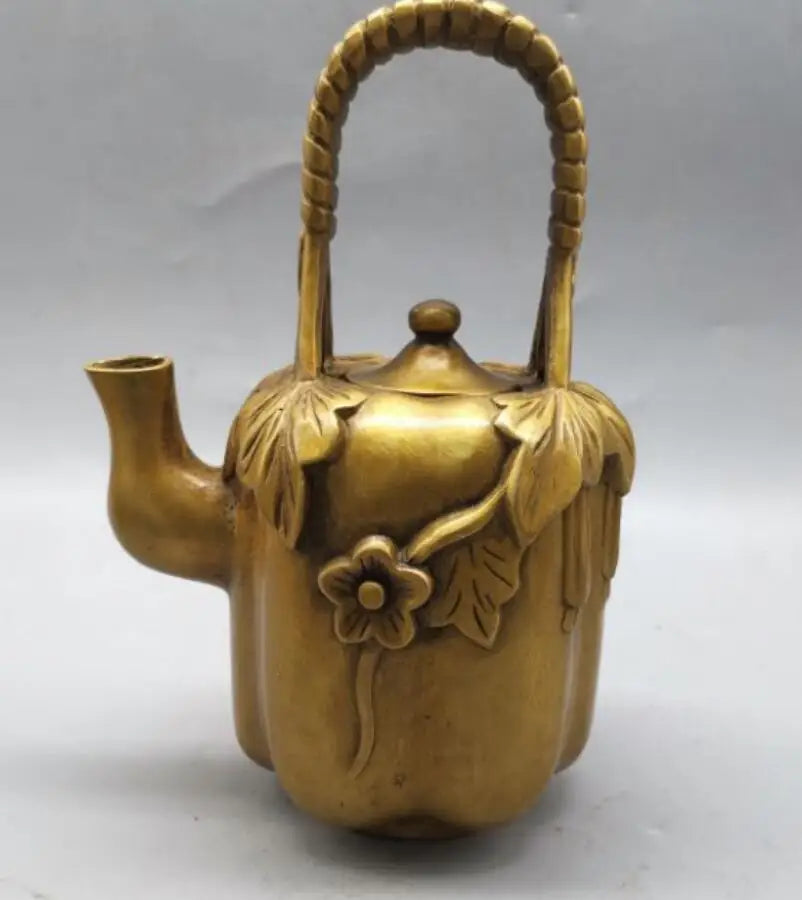 China brass Loofah shape teapot crafts statue