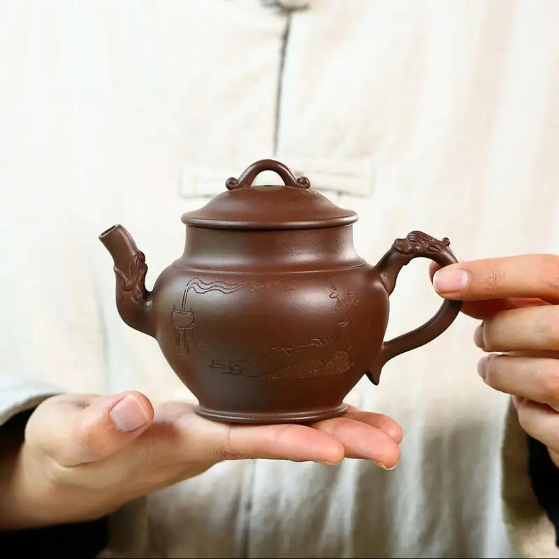 Handmade Kung-Fu Teaware Drinkware, Purple Clay, Carved and Painted, Zisha Teapot, Yixing Handmade Pot