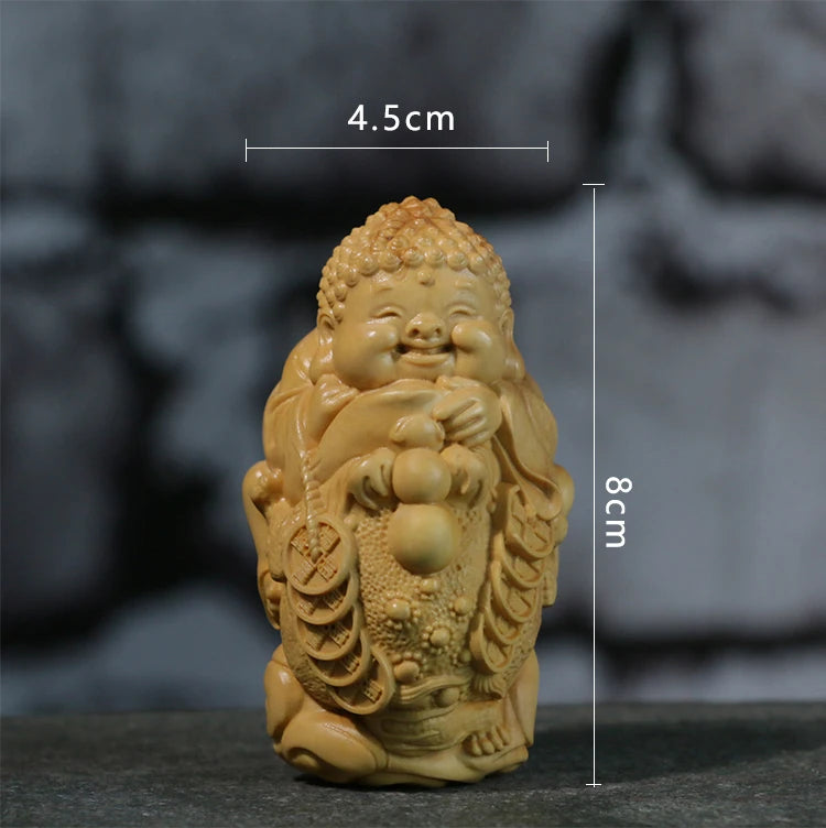8CM Lucky Rich Toads with Monk Wood Frogs Golden Buddha Statue Animal mascot Home Decor Boxwood Carving