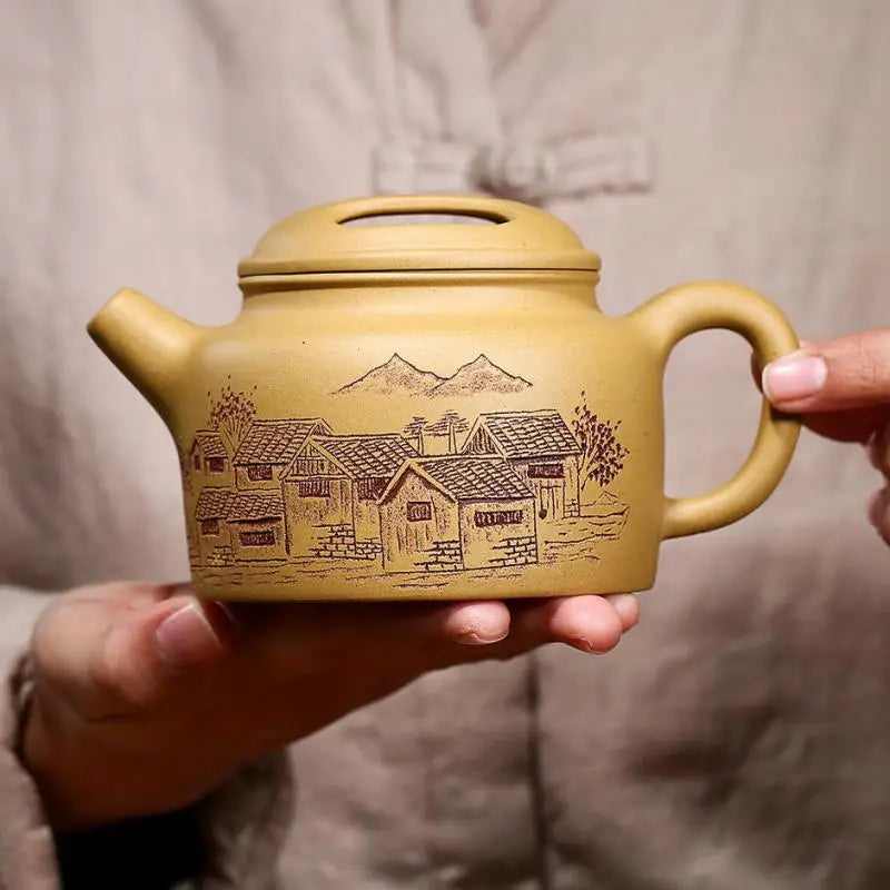 Handmade Kung-Fu Teapot with Hollow Cow Lid, Kung-Fu Teaware, Purple Clay Drinkware for Puer Green and Black Chinese