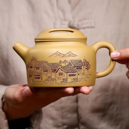 Handmade Kung-Fu Teapot with Hollow Cow Lid, Kung-Fu Teaware, Purple Clay Drinkware for Puer Green and Black Chinese