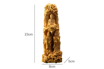 Boxwood 23CM Buddha Sculpture Western Three Saints Wood Carving Sakyamuni Buddha Statue Home Decor